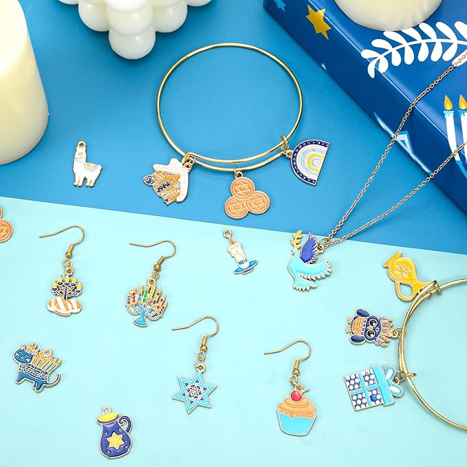 MARFOREVER 40 Pcs/20 Pairs Hanukkah Charms for Jewelry Making, Chanukah Blue White Enamel Charm Star of David Bangle Pendants for Bracelet Necklace Earrings Making Hanukkah Gift Decoration Accessories