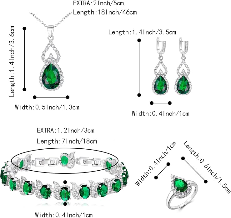 BriLove Wedding Jewelry Set for Women Bride Bridesmaid, Gorgeous Cubic Zirconia Teardrop Necklace Earrings Bracelet Adjustable Ring Jewelry Gift for Birthday/Anniversary/Mother’s Day