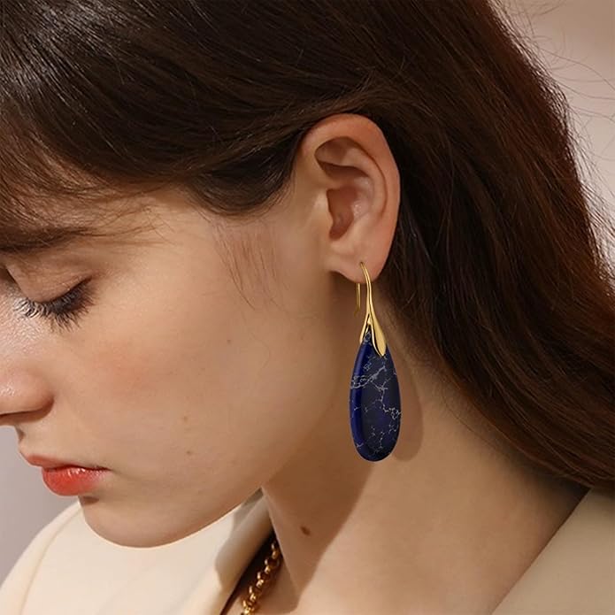 SELOVO Stone Fishhook Dangle Drop Earrings Statement Earrings for Women Stone