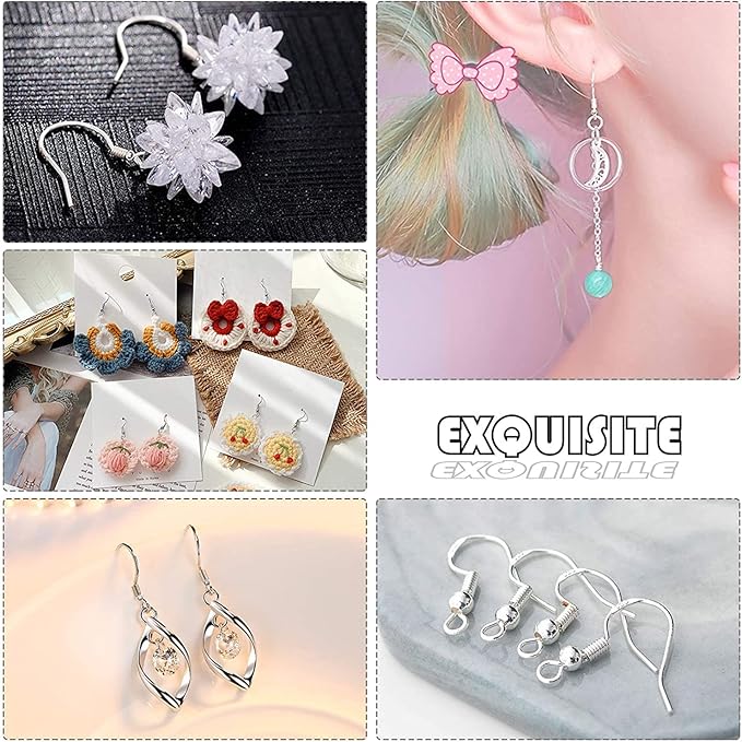 Hypoallergenic Earring Hooks, 800PCS/125 Pairs Fish Hooks,500pcs Silver Plated Earring Making kit with Jump Rings and Clear Silicone Backs Stopper