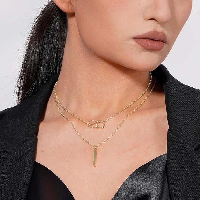 Layered Gold Necklaces for Women, Stackable 14K Gold Plated Necklace, Dainty Cross/Circle/Heart Pendant layered Necklace, Adjustable Dainty Gold/Silver Necklace Jewelry Set for Women