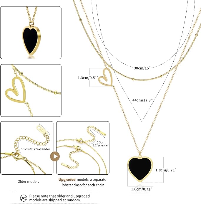 Linawe Layered Choker Heart Pendant Necklace for Women Trendy, Gold/Silver/Rose Gold Chain Stainless Steel Stacked Necklaces, Double Heart Necklace Y2K Preppy Jewelry