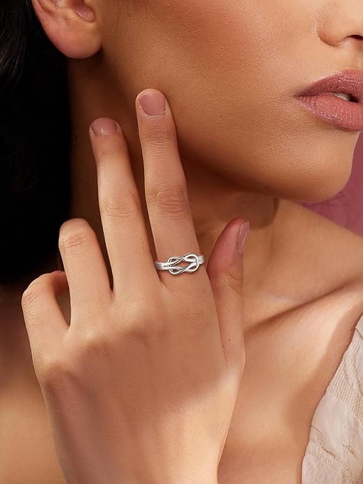 Suplight 925 Sterling Silver Ring Simple Infinity Knot Wedding Band Rings Love Knot Promise Ring for Women Size 4-12(with Gift Box)