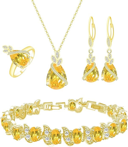 GZWHD Jewelry Set for Women CZ Earrings Necklace Ring Bracelet Set Prom Party Wedding Jewelry Gift for Mother Friend Wife