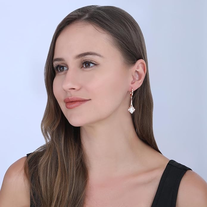 Dangle Earrings for Women Suited for Women Ladies' Trendy CZ Earring 14KGold/Silver Plated Dangling Earrings Jewelry Anti-allergy Hammered Lever-Back Drop Birthday Gift