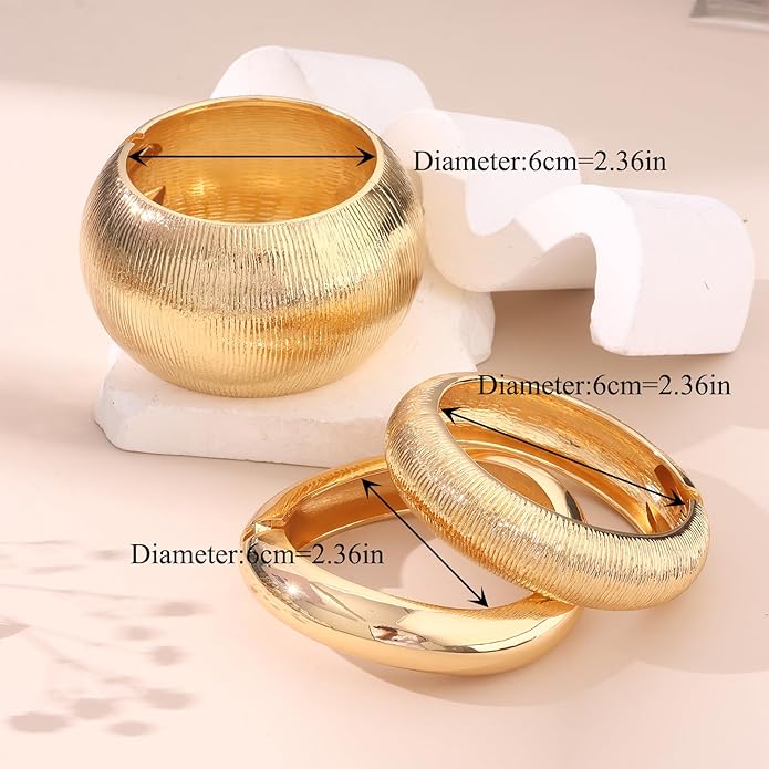 SAMOCO 3Pcs Chunky Gold Bangle Bracelets for Women Trendy Wide Wrist Cuff Bracelets Stack Statement Bangle Fashion Gifts