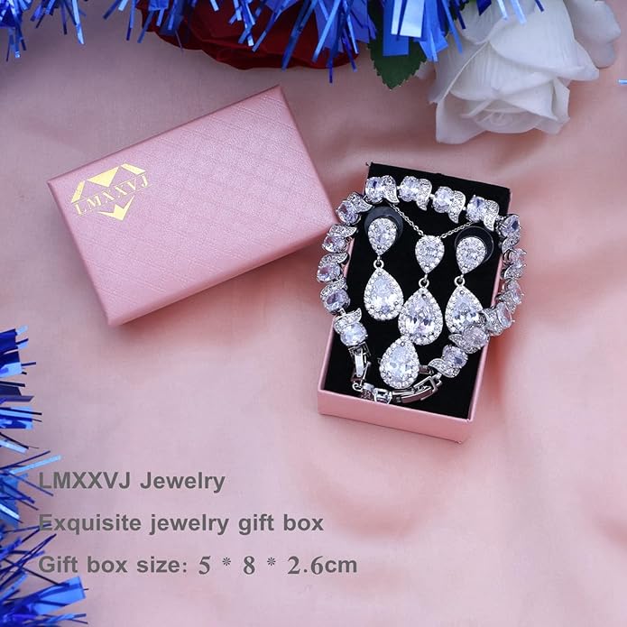 LMXXVJ Teardrop Jewelry Set for Women，Necklace Earrings Adjustable Ring Bracelet Set Fashion Formal Platinum/Gold/Rose Gold Jewelry Gift Girl/Mom/Wife/Grandmother/Best Friend/Aunt