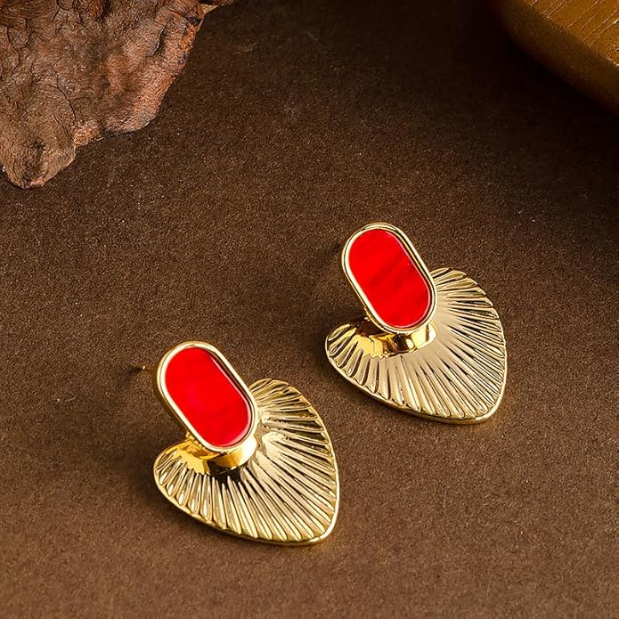 Black/White/Red/Green/Blue/Brown Heart Earrings for Women, Gold Plated Vintage Gold Earrings with Hypoallergenic Posts,Lightweight Black and Gold Dangle Statement Jewelry, Gift for Women—Girlfriend Wife Mom for Wedding, Party, Valentines Day Gifts for Her