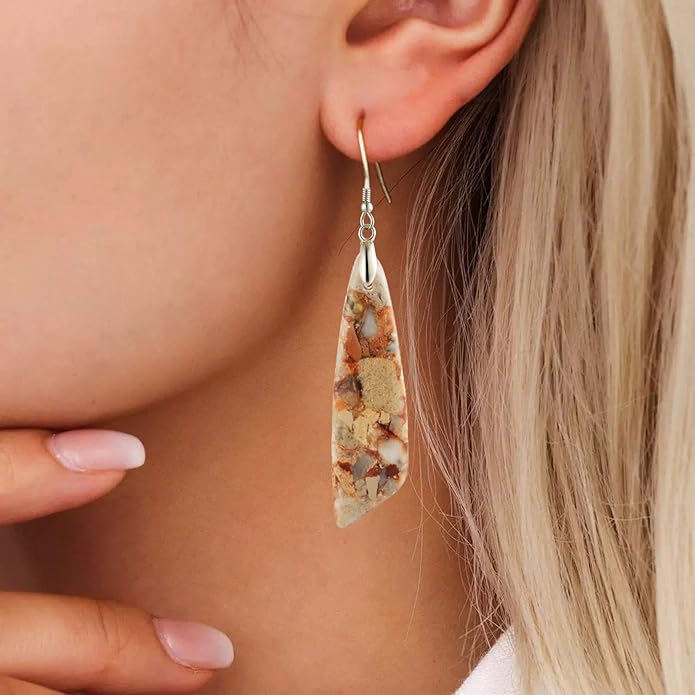 SELOVO Jasper Stone Earrings for Women Trendy Dangle Earrings Fishhook Drop Earrings