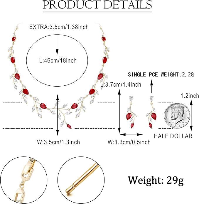 EVER FAITH Wedding Jewelry for Bride Women Bridesmaid, Sparkly Cubic Zirconia Pear-Shaped Birthstone Leaf Necklace Earrings Set for Prom