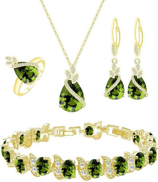 GZWHD Jewelry Set for Women CZ Earrings Necklace Ring Bracelet Set Prom Party Wedding Jewelry Gift for Mother Friend Wife