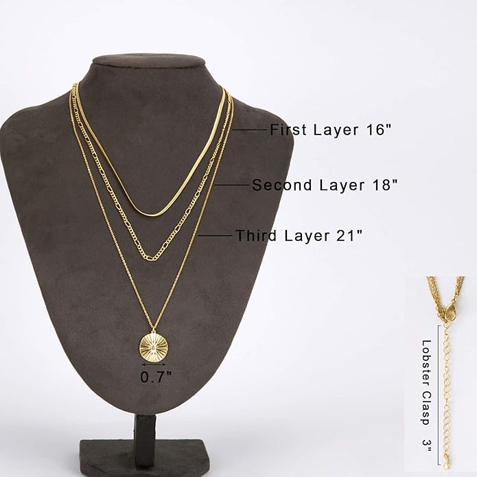 LANE WOODS Gold Plated Necklaces for Women - Multilayer Coin Medallion Pendant Necklace Adjustable Layering Choker Necklaces Chain Set Jewelry