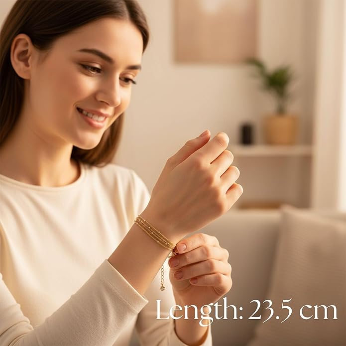 Solza 3 Layer Chain Bracelet for Women – Stainless Steel Adjustable Layered Bracelet, Minimalist Charm Jewelry, Non-Tarnish Plated, Stackable Design
