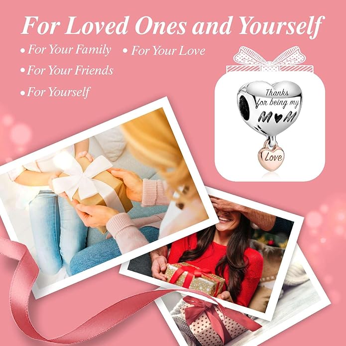 Family Mom Heart Charms 925 Sterling Silver Bead for Bracelets and Necklaces For Women Jewelry Present