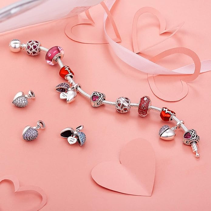 NINGAN “I Love You” Dangle Charm Love Heart Pendant Bead for Women Wife Girlfriend with 5A Cubic Zirconia for Charm Bracelets 925 Sterling Silver