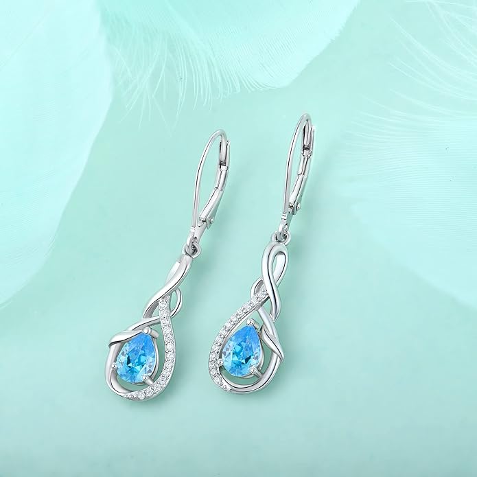 Starchenie Infinity Dangle Drop Earrings Sterling Silver Leverback Earrings Gemstones Twisted Jewelry