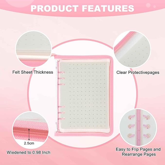 Pin Bag, Portable Pin Display Book, Ideal for Pins, Brooches Storage, Pink White