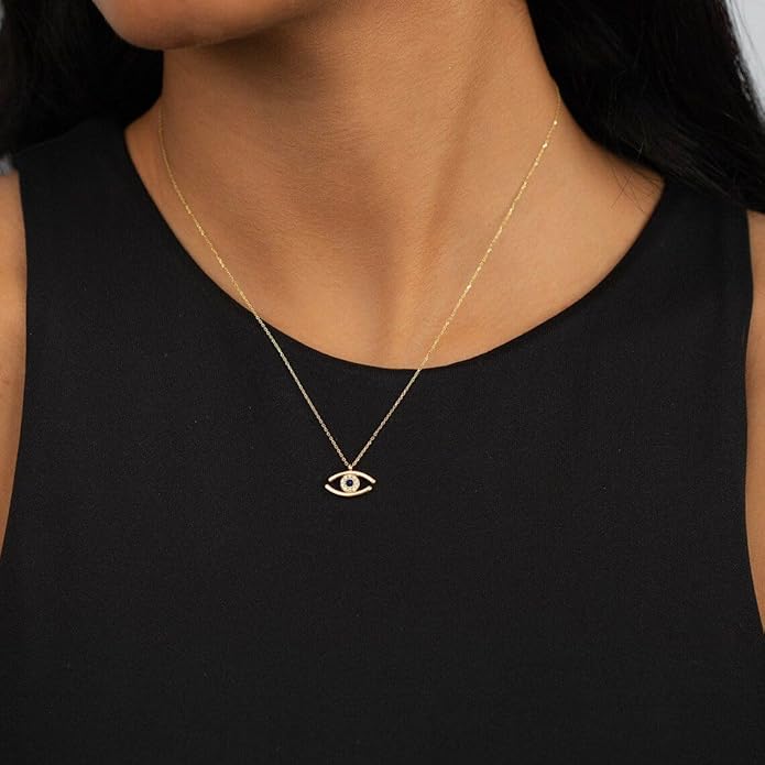 Evil Eye Necklace for Women 14K Gold Plated Delicate Necklaces Blue White CZ Diamond Pendant Necklace Cute Boho Tiny Evil Eye Lucky Protection Jewelry Gift for Women