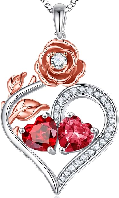 Iefil Valentines Day Gifts for Her - 925 Sterling Silver Double Birthstone Necklace, Anniversary Birthday Gifts for Women, Jewelry Gift for Wife Her