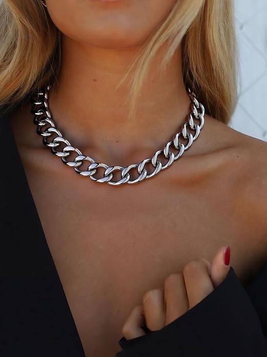 ChainsPro Cuban Link Chain for Women,Stainless Steel Chunky Necklace Silver/Gold Plated Thick Chain Choker, 12/16/20 mm Width,18" and 20" Punk Hip Hop Trendy Non Tarnish Jewelry Gifts