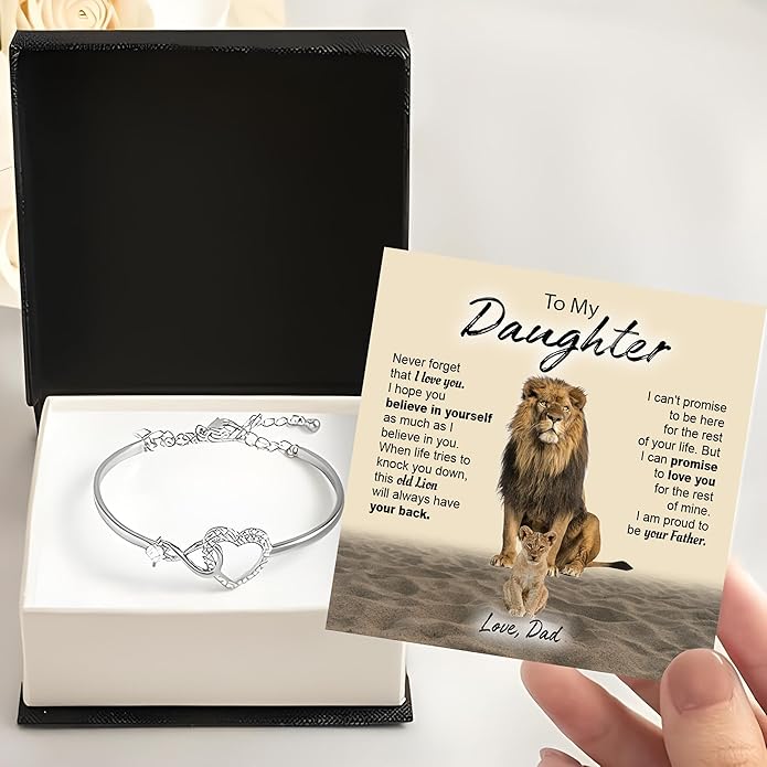Daughter Infinity Heart Bracelet, Daughter Jewelry Gift From Mom or Dad with Message Card and Box Meaning