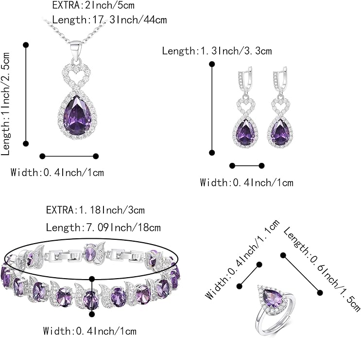 BriLove Wedding Jewelry Set for Women Bride Bridesmaid, Gorgeous Cubic Zirconia Teardrop Necklace Earrings Bracelet Adjustable Ring Jewelry Gift for Birthday/Anniversary/Mother’s Day
