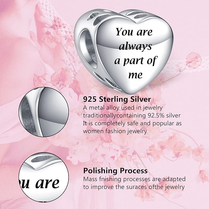 Annmors Personalized Photo Charms For Bracelets/Necklace 925 Sterling Silver Love Heart Shaped Engraved Customize Picture Gift for Birthday Mother's Day,Bead Charms Jewelry for Women
