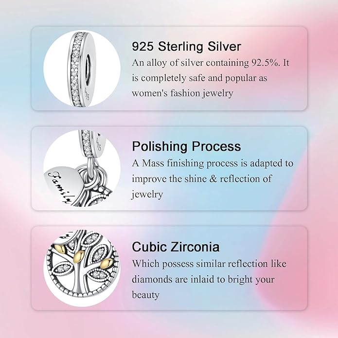 Birthday Fashion Love Heart Dangle Charm 925 Sterling Silver Charms fits Bracelets and Necklace Pendant Bead Charms Jewelry Present for Women Family Friends