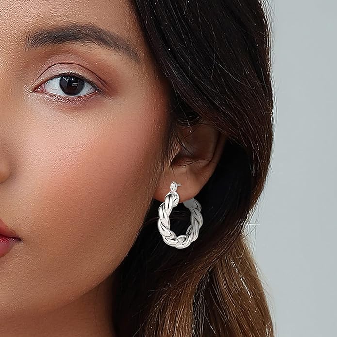6 Pairs 14K Gold Plated Hoop Earrings for Women Lightweight Chunky Hoop Earrings Multipack Hypoallergenic, Thick Open Twisted Huggie Hoops Earring Set Jewelry for Gifts.