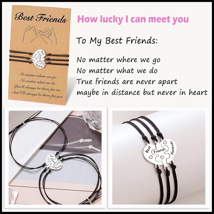 Tarsus Best Friend/Sister Bracelets for 2/3 Heart Matching Bracelets Gifts for Women Girls