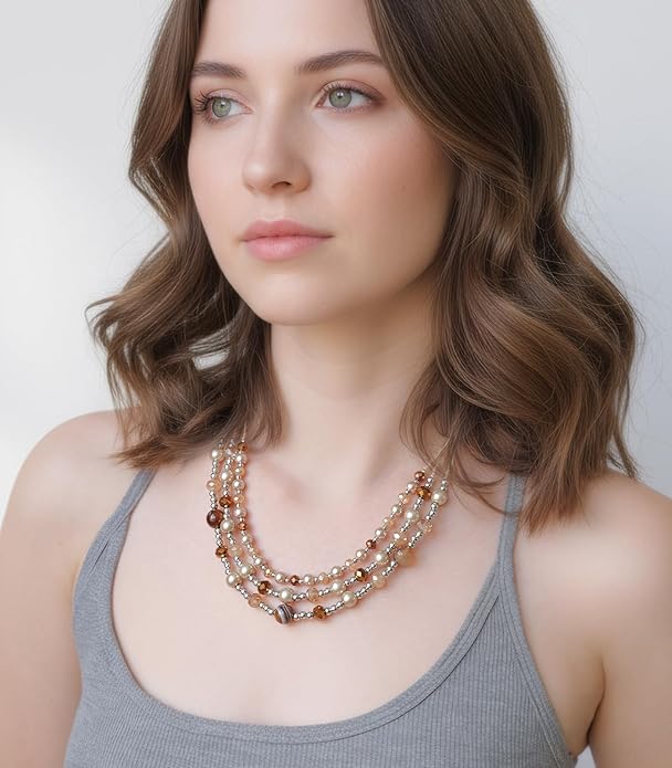 Noessla Beaded Statement Necklaces for Women Layered Chunky Bead Necklace Fashion Costume Jewelry Gifts for Mom