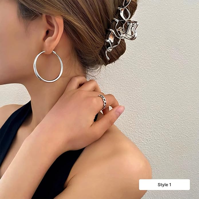EXGOX Sterling Silver Hoop Earrings - Hypoallergenic, Lightweight, Chunky, 14K Real Gold Plated, Big Large Hoops for Women