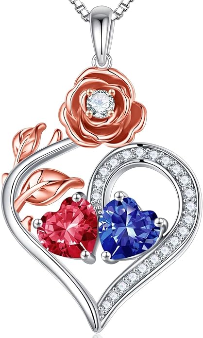 Iefil Valentines Day Gifts for Her - 925 Sterling Silver Double Birthstone Necklace, Anniversary Birthday Gifts for Women, Jewelry Gift for Wife Her