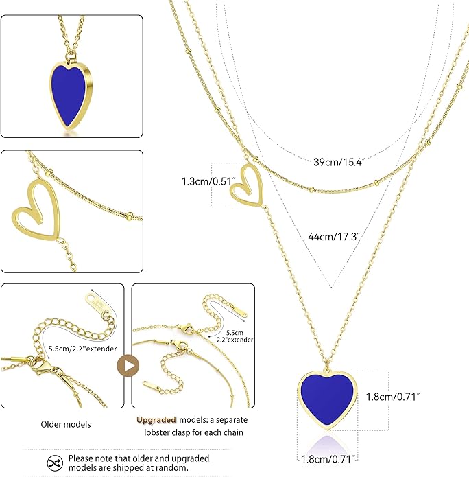 Linawe Layered Choker Heart Pendant Necklace for Women Trendy, Gold/Silver/Rose Gold Chain Stainless Steel Stacked Necklaces, Double Heart Necklace Y2K Preppy Jewelry