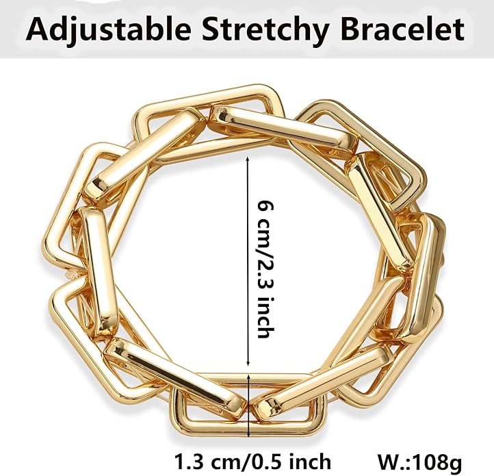 Chunky Gold Bracelet for Women Non Tarnish, Trendy Stretch Cuban Link Chain Plated Gold Bangle Bracelets
