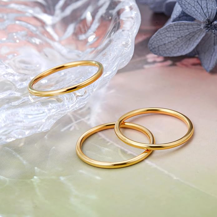 NOKMIT 1mm 14K Gold Filled Rings for Women Girls Thin Gold Ring Dainty Cute Stacking Stackable Thumb Pinky Band Non Tarnish Comfort Fit Size 4 to 11 1PC/2PCS/3PCS