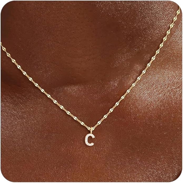 Initial Necklaces for Women,14K Gold Plated Necklaces, A-Z Letter Pendant Charm Necklace Trendy Dainty Hypoallergenic CZ Custom Personalized Name Necklace Gold Jewelry Birthday Christmas Gift for Her