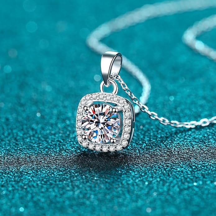 14K Gold 1/2 Carat Diamond Square Necklace & Stud Earrings Set, Micro-Pave Design Two-Piece Jewelry Set, Great for Women Birthday Gifts