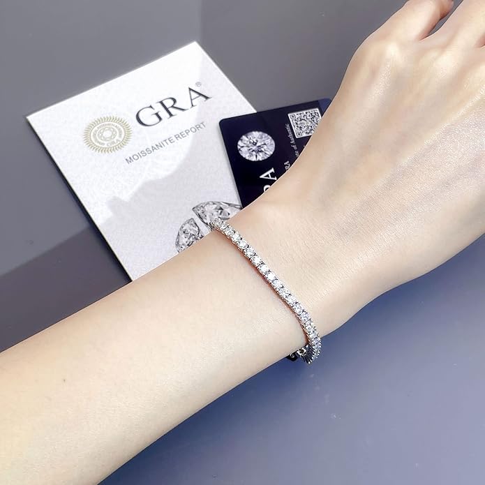 5.2-17 Carats Moissanite Diamond Tennis Bracelet for Women Men 18k White Gold Gold Plated 925 Sterling Silver Bracelet 3mm/4mm/5mm DEF Color VVS Round Cut Lab Created Moissanite Diamond Bracelet with GRA Certificate