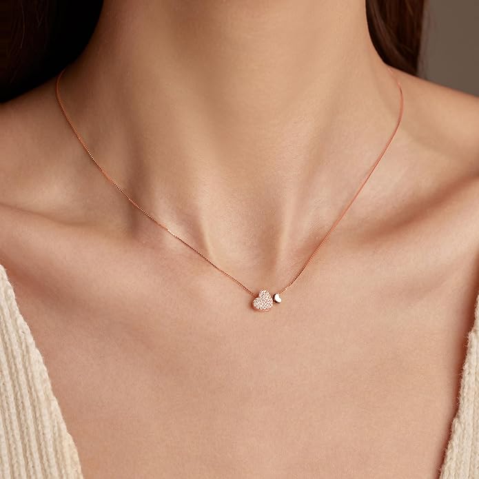 LOVECOM Valentines Gifts S925 Sterling Silver Heart Necklace for Women Dainty 14k Gold Plated CZ Infinity Double Cross Star Pendant Choker Necklaces Trendy Bead Chain Jewelry Gifts for Mom Daughter