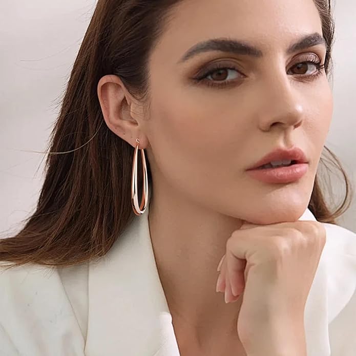Gacimy Chunky Hoop Earrings for Women, 14K Gold Plated Oval Hoop Earrings with 925 Sterling Silver Post