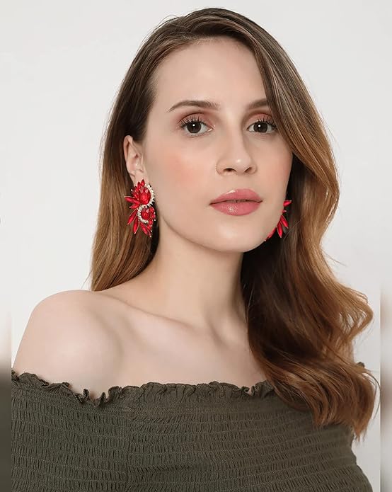 Vintage Rhinestone Statement Earrings Fancy Crystal Cluster Drop Dangle Earrings for Women