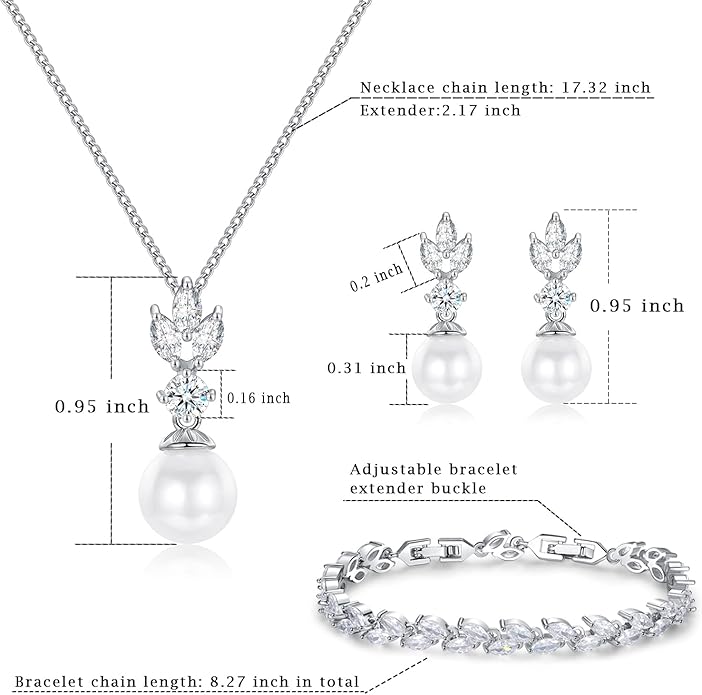 Wedding Jewelry for Bride Bridesmaid, Pearl Dangle Earrings and Pendant Necklace Set Bridal Jewelry for Promise Wedding Party