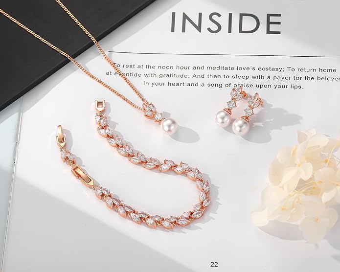 Wedding Jewelry for Bride Bridesmaid, Pearl Dangle Earrings and Pendant Necklace Set Bridal Jewelry for Promise Wedding Party