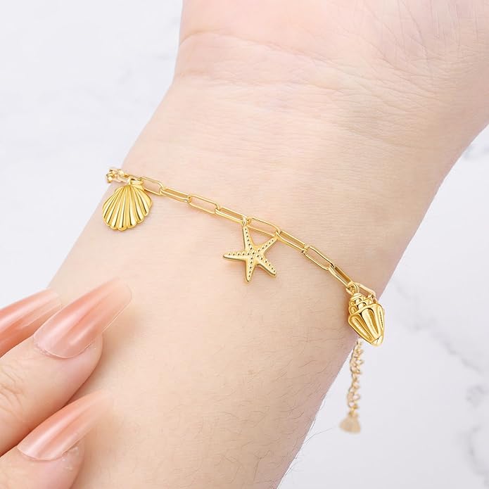 Women's 925 Sterling Silver Bracelet, Non Tarnish 18K Gold Plated Bracelets for Women, Dainty Chain Simple Jewelry Cute Handmade Minimalist for Gift