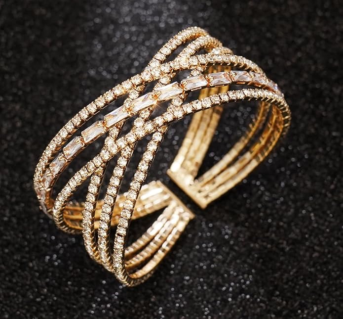 Rhinestone Bracelet Multilayer Cuff Bracelet Sparkling Crystal Layered Bridal Bracelets for Women