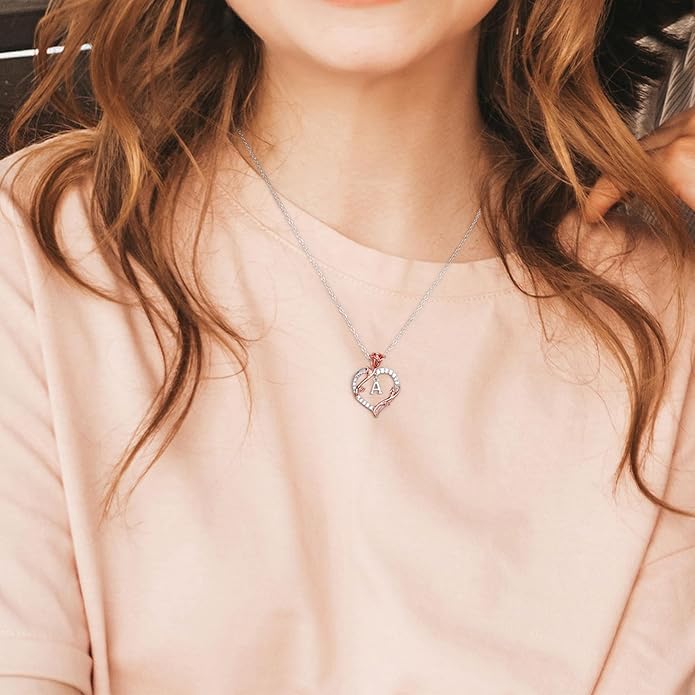 Iefil Valentines Day Gifts for Her - 925 Sterling Silver Heart Initial Necklace, Anniversary Birthday Gifts for Women, Jewelry Gift for Wife Girlfriend