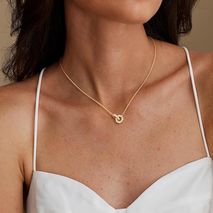 CHESKY 14K Gold Plated Pendant Necklace for Women, Dainty Pendant Necklace Trendy Cubic Zirconia Choker Necklaces for Women Simple Gold Everyday Jewelry