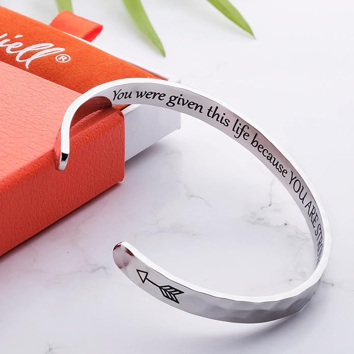 Carviell Engraved Cuff Bracelets for Women – Inspirational, Friendship, Love, Mom, Daughter, Sister, Christian, Graduation, Memorial & Wedding Gifts – 80+ Phrases – Stainless Steel, Gift-Ready