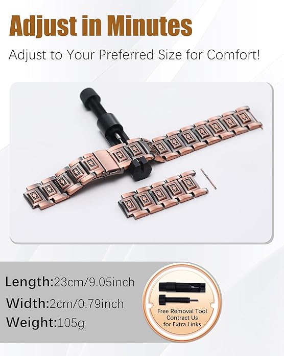 Copper Bracelet for Men, 3X Strength Magnetic Copper Bracelets for Men with 3500 Gauss Magnets, Adjustable Length with Sizing Tool